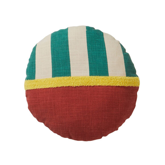 Coussin rond imprim&eacute; g&eacute;om&eacute;trique (vert / terracotta)