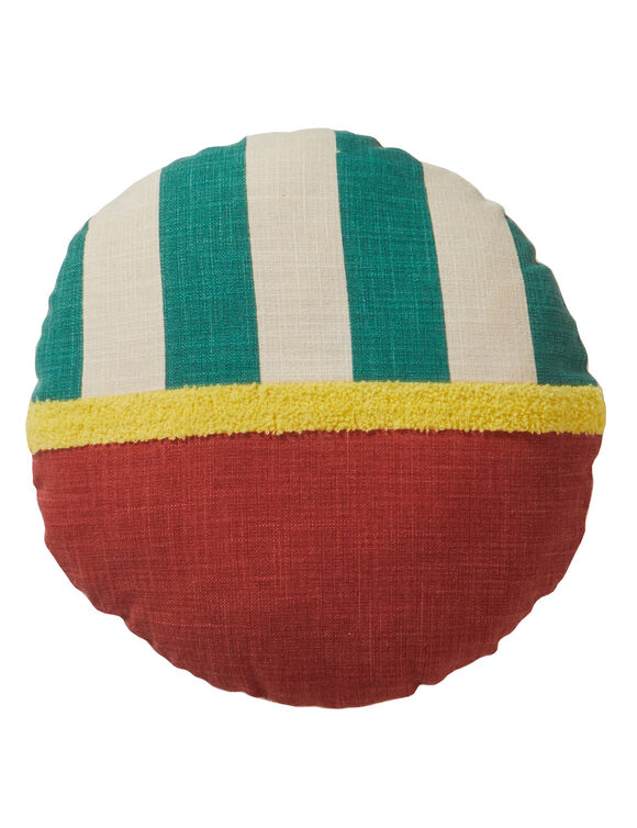 Coussin rond imprim&eacute; g&eacute;om&eacute;trique (vert / terracotta)