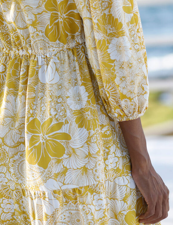 Robe courte imprimé fleuri (écru / curry)