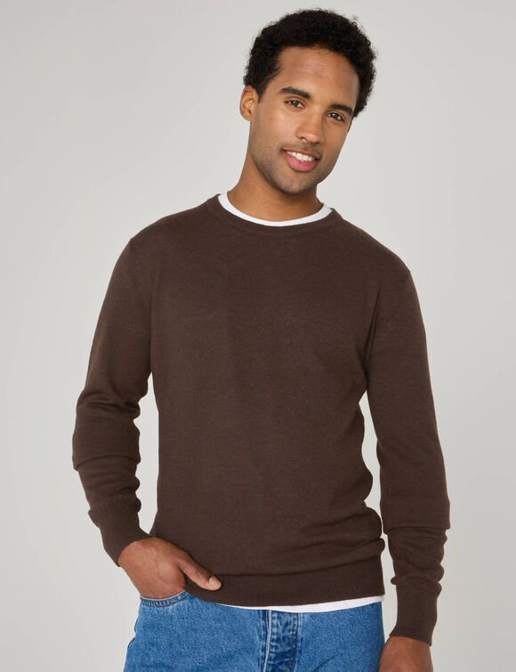 Trui met ronde hals, 80% wol (bruin)