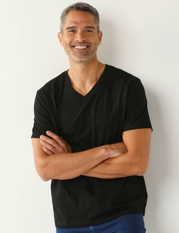 Tee-shirt col V manches courtes - lot de 3 (noir)