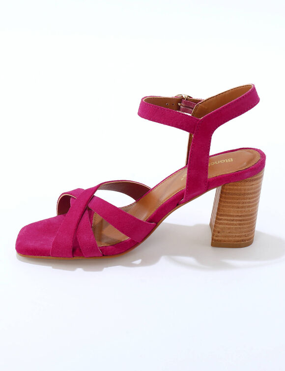 Sandales cro&ucirc;te de cuir &agrave; talon (fuchsia)