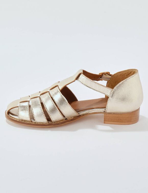 Sandales en cuir dor&eacute; petit talon (dor&eacute;)