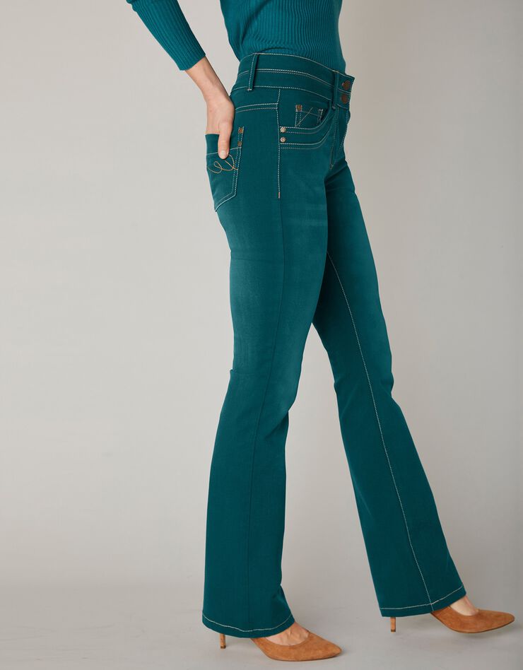 Gekleurde stretchjeans in bootcut model, smaragd Gekleurde stretchjeans in bootcut model, smaragd, hi-res image number 1