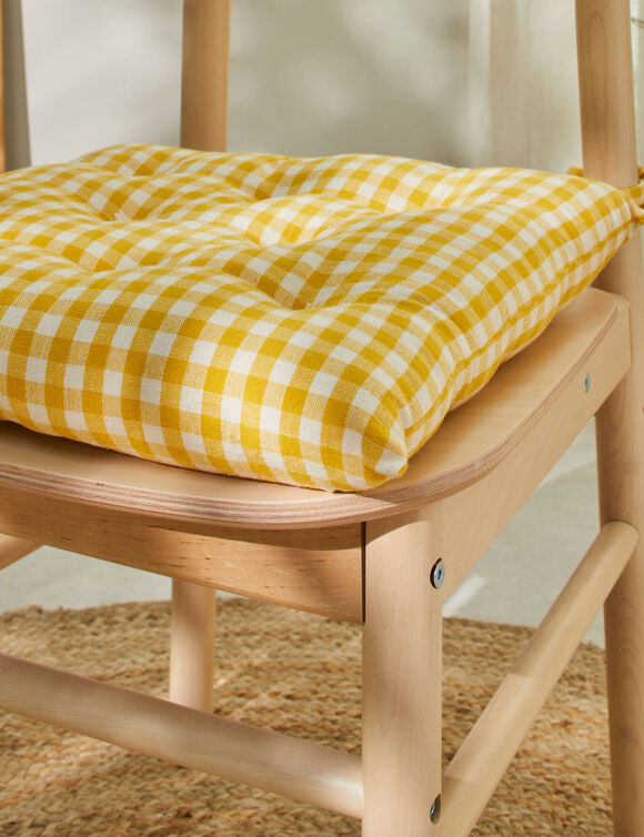 Galette de chaise carrée petits carreaux - lot de 2 (jaune)