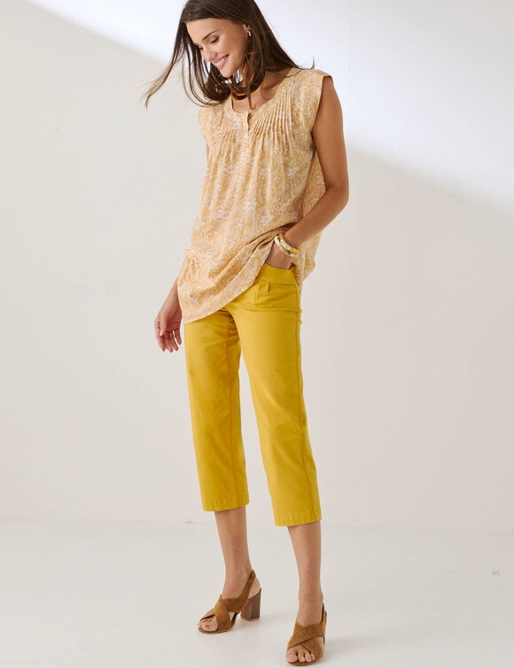 Tunique imprim&eacute; bicolore en voile (miel / blanc)