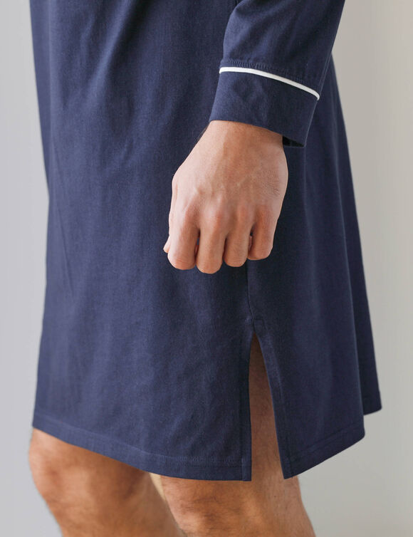 Chemise de nuit coton passepoils contrast&eacute;s (marine)