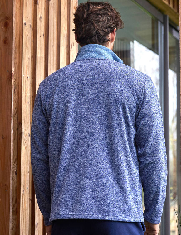 Sweat zippé col montant maille doublée molleton (bleu chiné)