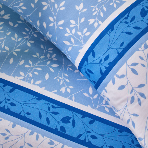 Bedlinnen Constance met bladerenprint, in katoen (blauw)