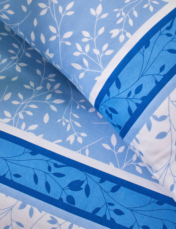 Linge de lit Constance en coton imprimé feuilles (bleu)