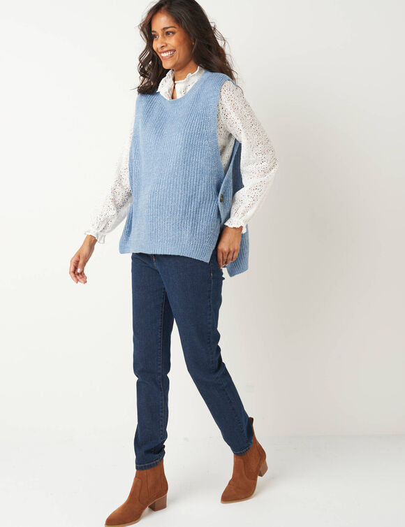 Pull sans manches, forme boite (bleu chiné)