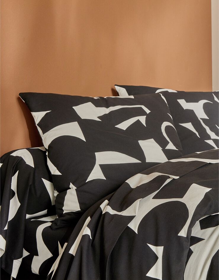 Linge de lit Puzzle en coton imprimé géométrique (blanc)