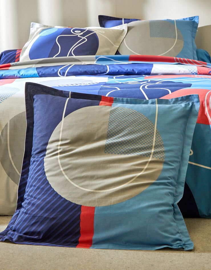 Linge de lit Arty coton à motifs visages (bleu)