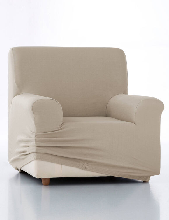 Effen, bi-rekbare hoes voor fauteuil en zitbank (vlaskleur)