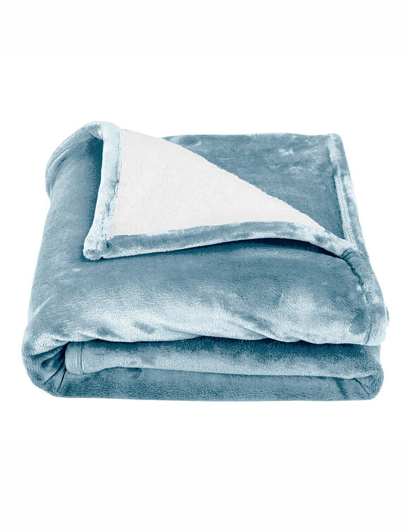 Couverture double face polaire et sherpa (bleu glacier)