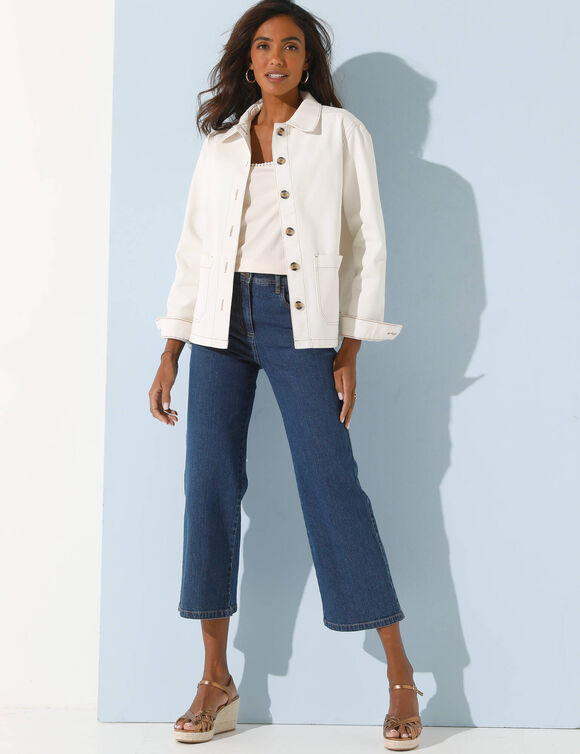 Veste droite boutonn&eacute;e, toile (&eacute;cru)