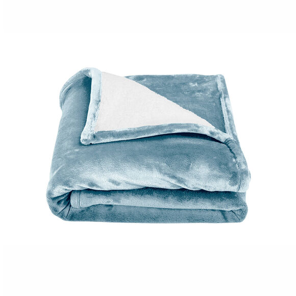 Couverture double face polaire et sherpa (bleu glacier)