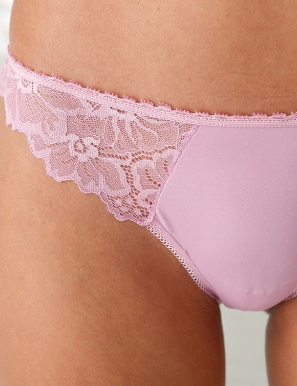 Culotte forme tanga microfibre et dentelle stretch - lot de 2 (violine)