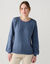 Pull col rond, maille pointelle toucher doux (bleu denim)