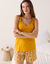 Shortama met tropical print en gefronste bandjes (saffraangeel)