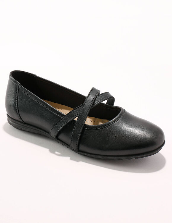 Leren ballerina's met riempjes (zwart)