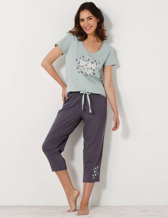 Pantacourt pyjama Beautiful uni imprimé placé (gris anthracite)