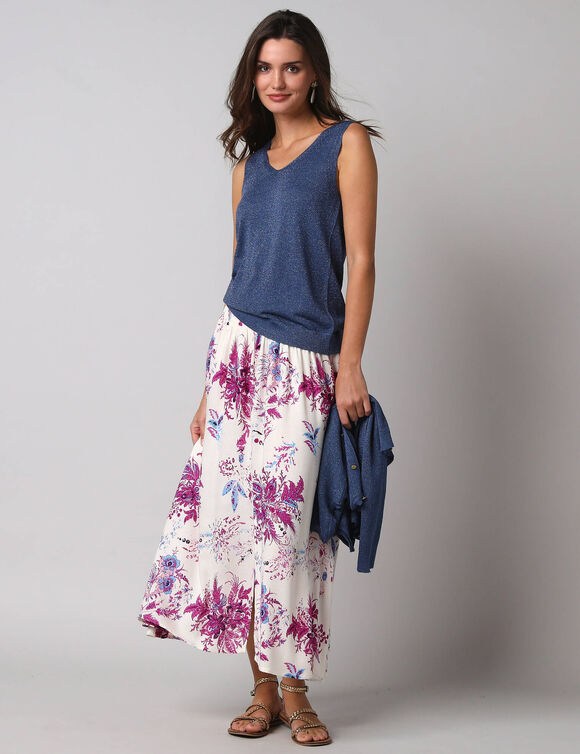 D&eacute;bardeur col V fine maille et fil brillant (jeansblauw)