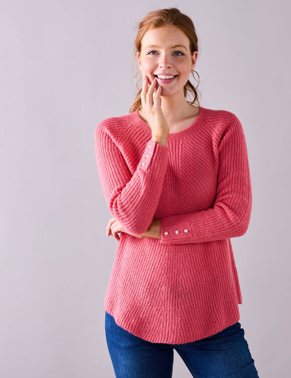 Pull évasé, maille anglaise toucher doux (rose blush)