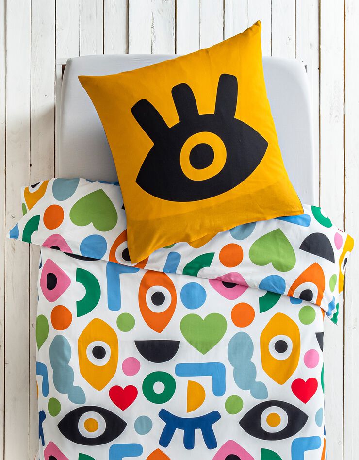 Linge de lit Multico 1 personne en coton, collection enfant LEM (blanc)