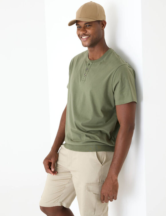 T-shirt Henley confort manches courtes - coton biologique(**) (kaki)