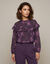 Blouse met ruches, hoge kraag, lange mouwen en bloemenprint op voile (paars)