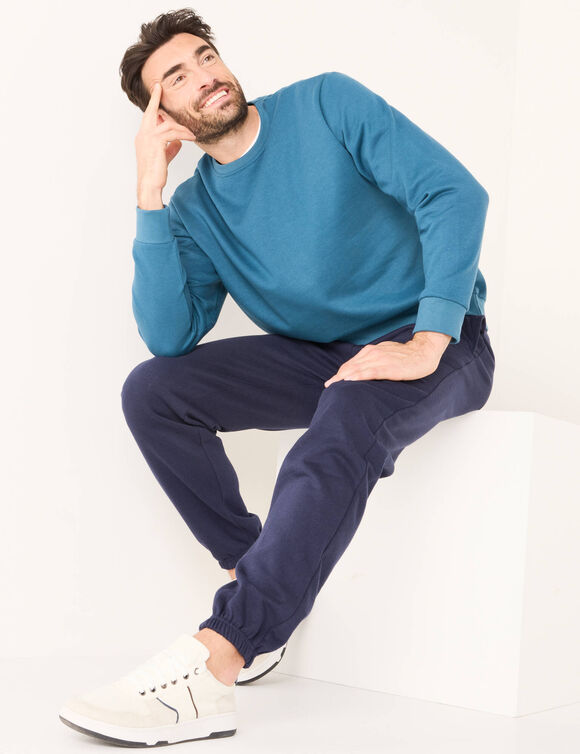 Sweater in molton met ronde hals (petroleumblauw)