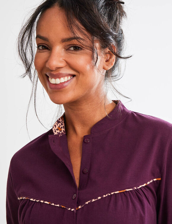 Pyjama boutonné imprimé animalier (aubergine)
