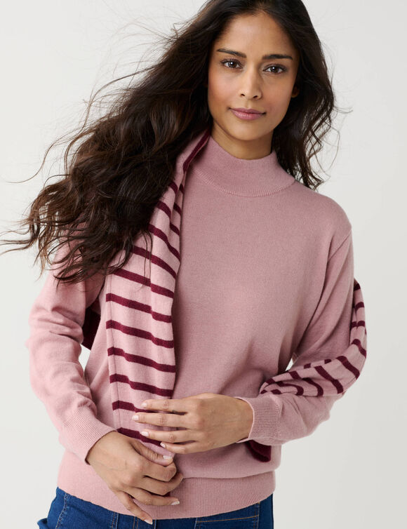 Pull col montant, laine d'agneau (rose poudr&eacute;)