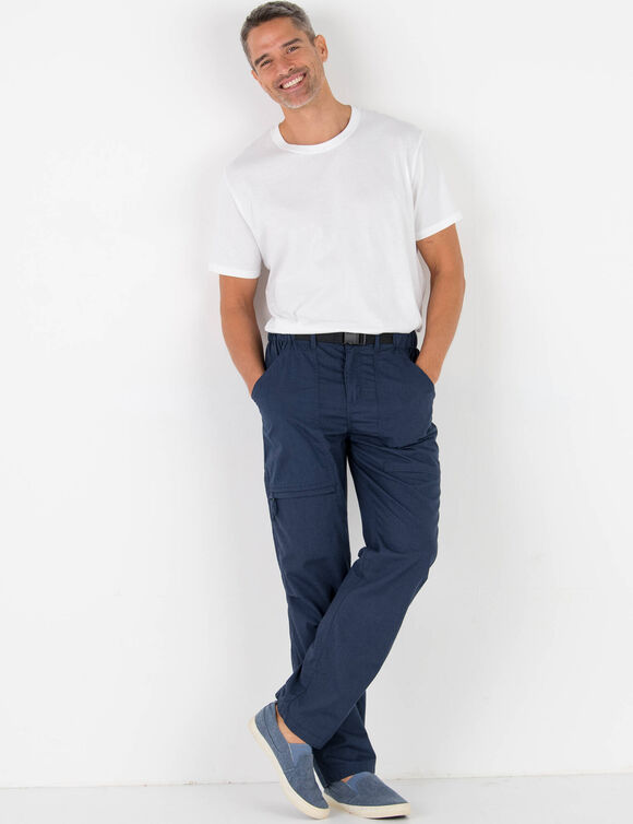 Pantalon 3/4 &eacute;lastiqu&eacute; + ceinture assortie (bleu marine)