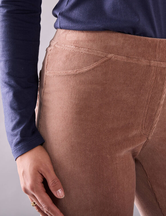 Pantalon droit, maille velours côtelé (taupe)