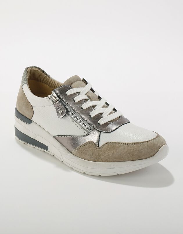 Sneakers à lacets zippées en cuir  (écru)