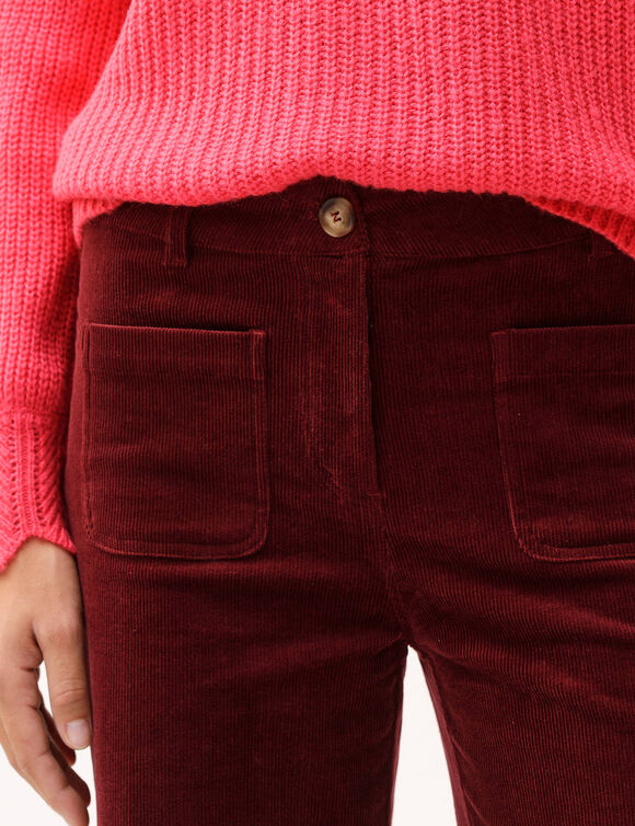 Pantalon velours coupe large taille haute, stature moyenne (bordeaux)