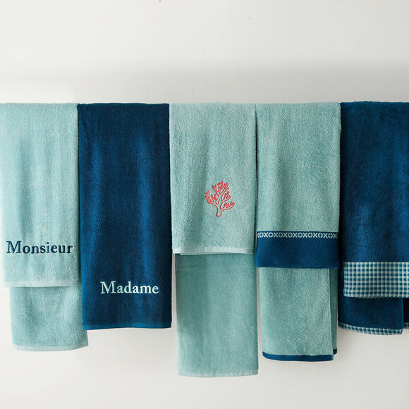 Collection serviettes de bain 420 g/m&sup2; liteau tiss&eacute; motif vichy (bleu paon)