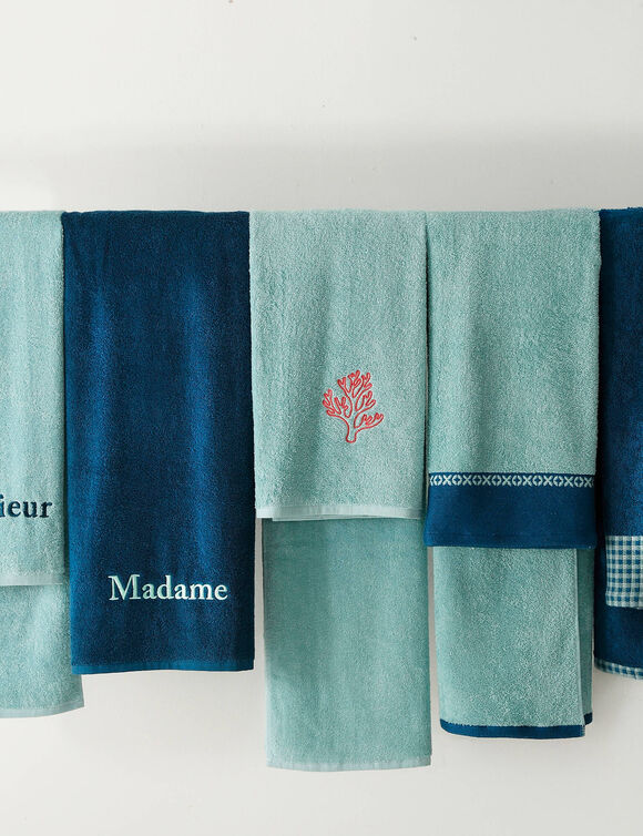 Collection serviettes de bain 420 g/m&sup2; liteau tiss&eacute; motif vichy (bleu paon)