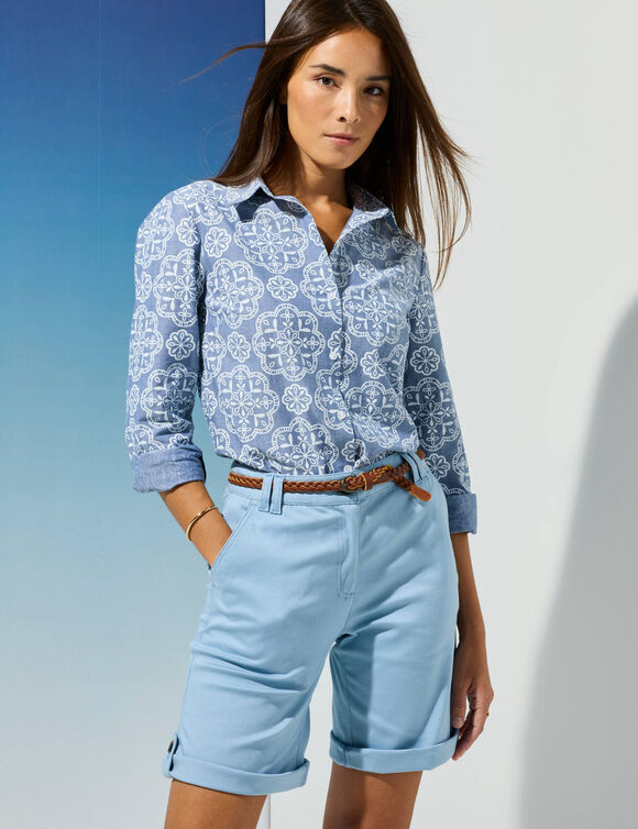 Bedrukte bloes in chambray (blauw)