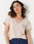 T- shirt pyjama manches courtes motif floral imprim&eacute;  (sable)