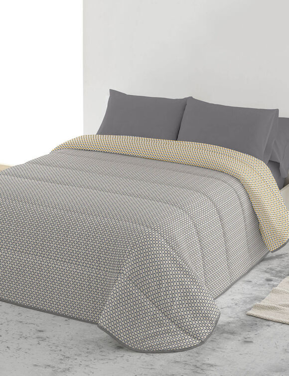 Couette microfibre micro imprimé graphique 200 g/m² (gris / jaune)