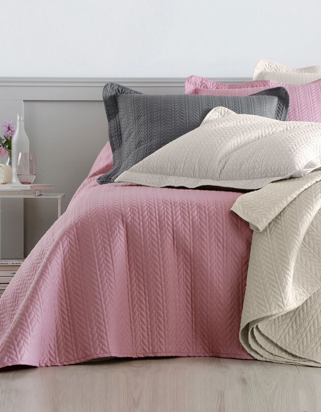 Couvre-lit matelassé microfibre motif géométrique (rose poudré)