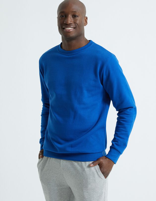 Sweater in molton met ronde hals (blauw)