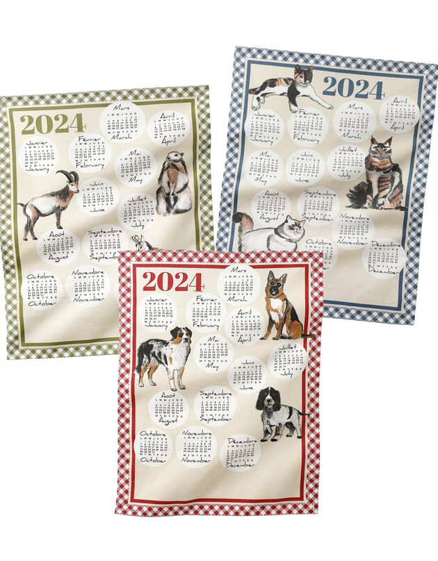 Kalender droogdoeken - set van 3 (blauw + rood + groen)