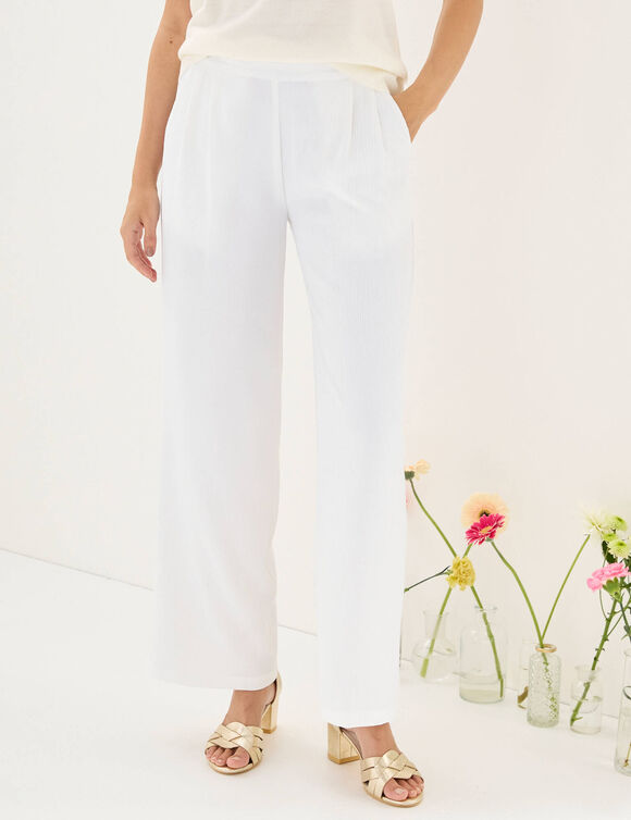 Pantalon large taille haute &agrave; enfiler, cr&ecirc;pe fluide (blanc)