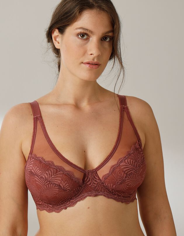 Soutien-gorge minimiseur en tulle et dentelle Taripa - avec armatures (pourpre)