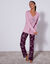 Katoenen pyjama met lange mouwen en rozenprint (pruim / roze)