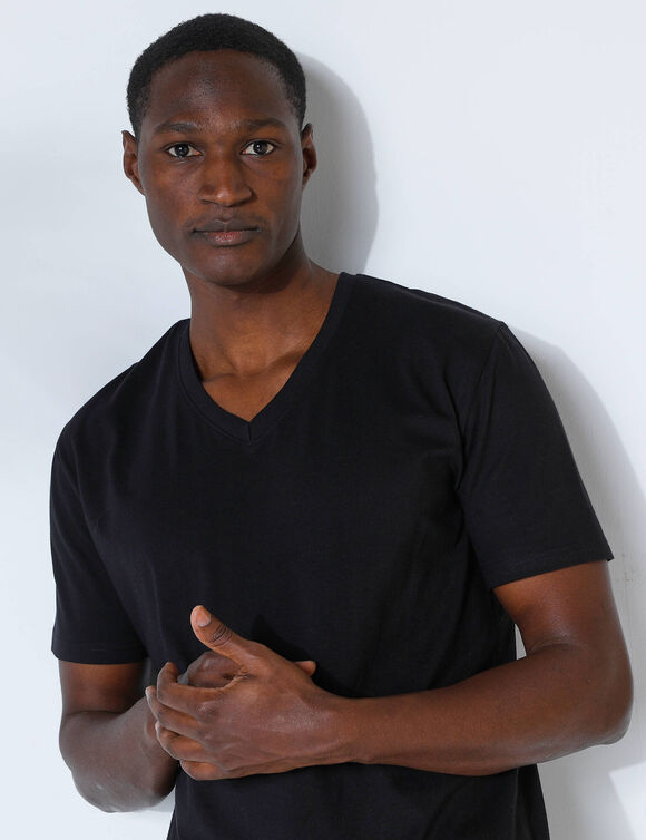 Tee-shirt col V manches courtes (noir)